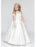 Short Sleeves Beaded Ivory Lace Satin Pearl Long Flower Girl Dress Princess Dress